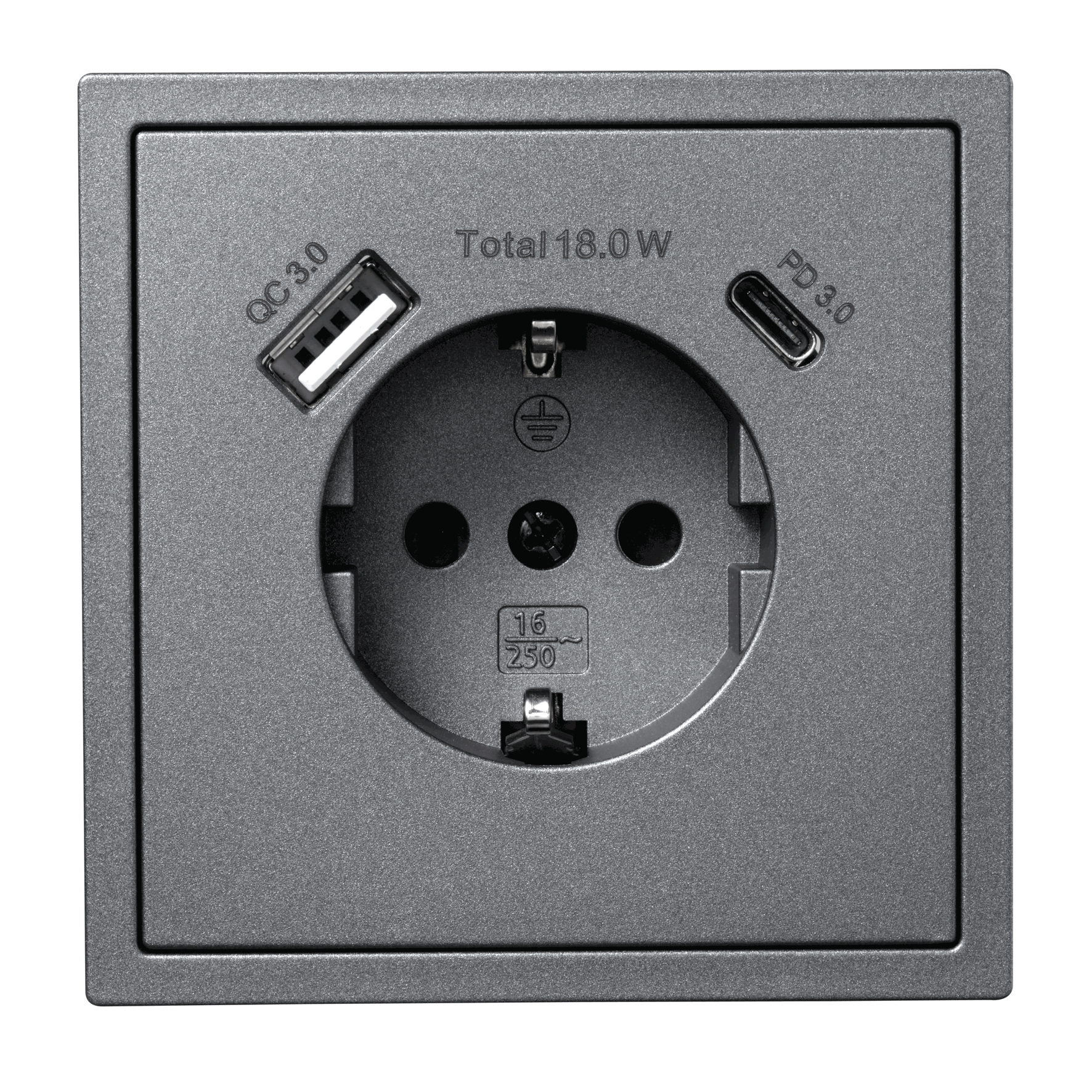 Schutzkontakt-Steckdose McPower ''Shallow'' 1x USB-C - 18W Quickcharge - 1x USB-A