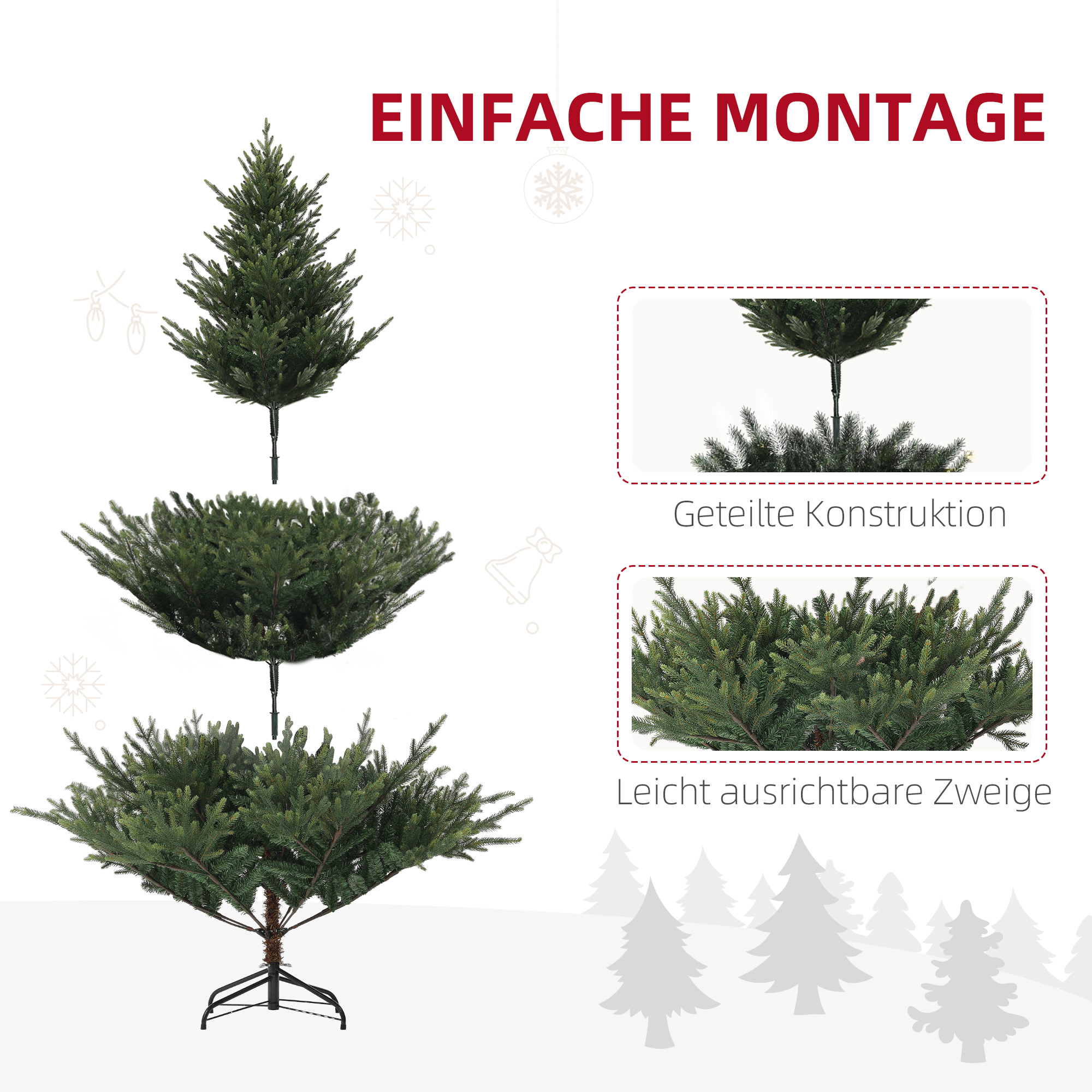 Künstliche norwegische Fichte, Weihnachtsbaum mit 1046 Spitzen, Metallsockel, Grün