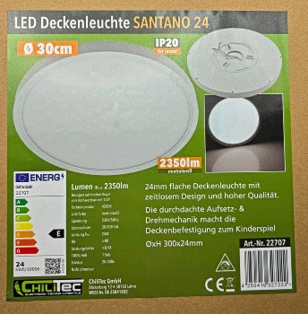 LED Deckenleuchte "Santano 24n" - Ø 30cm, 24W, 2350lm, 4200K neutralweiß