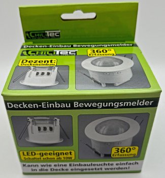 Decken-Einbau-Bewegungsmelder 360° - PIR, LED geeignet, 6m Detektion, weiß