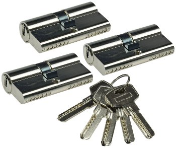 Schließzylinder-Set 3x 60mm (30+30mm) - Profil-Zylinder, 5 Sicherheits-Schlüssel