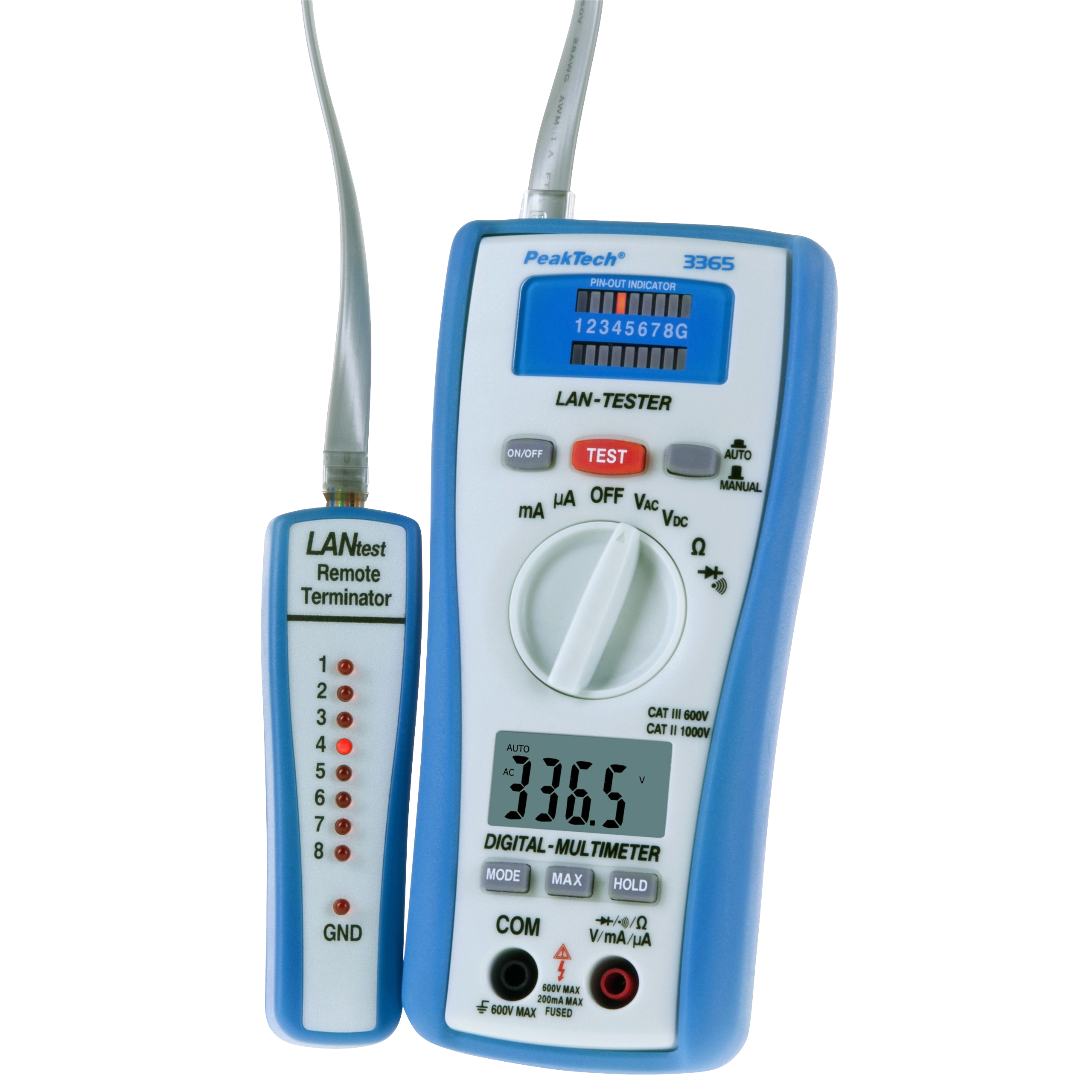 Digitalmultimeter PeakTech ''P3365'', mit LAN- Tester, 2000 Counts, 600V AC/DC, 200mA AC/DC