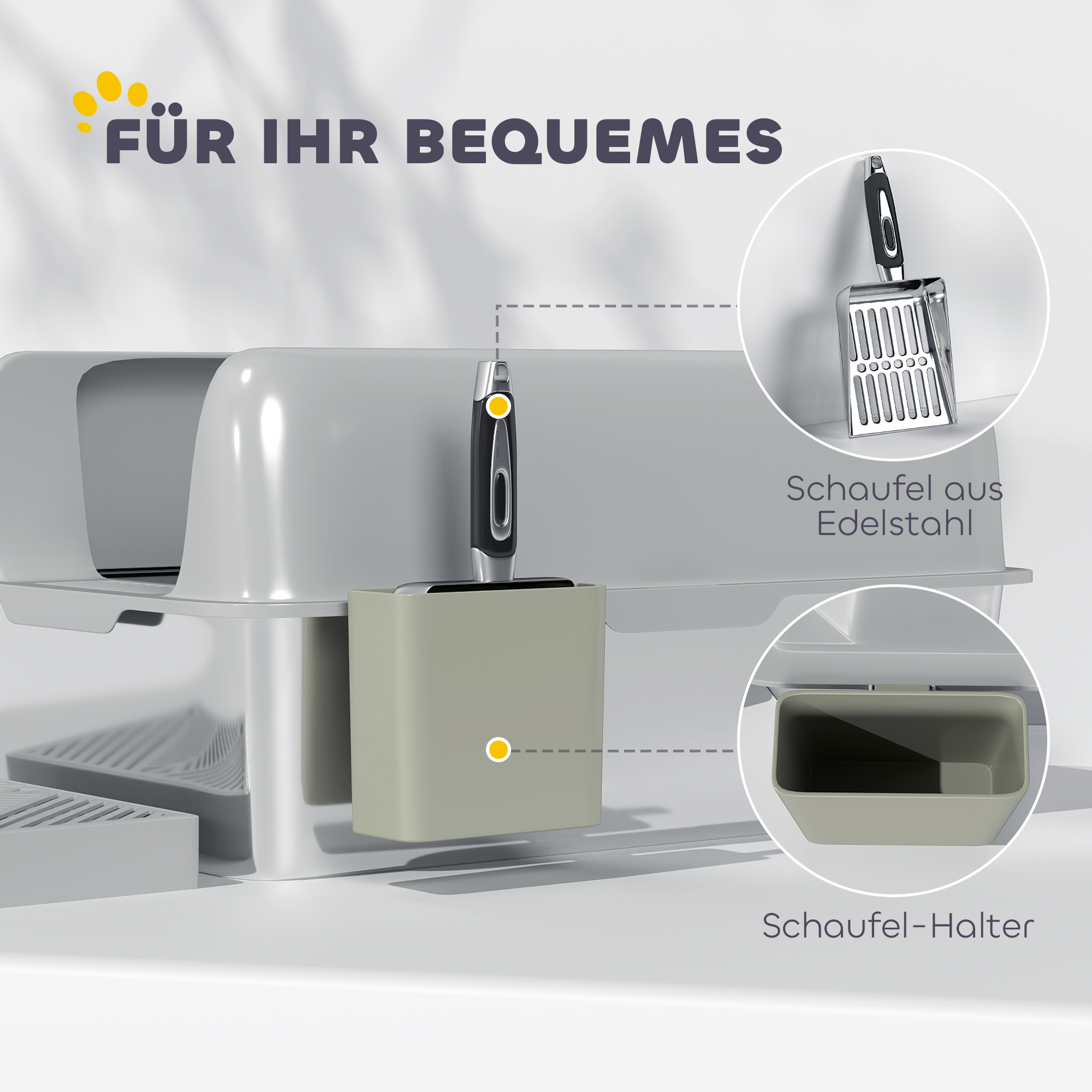 Katzentoilette, Katzenklo, Edelstahl, hohe Wände, Aufbewahrungsbox, Hellgrau