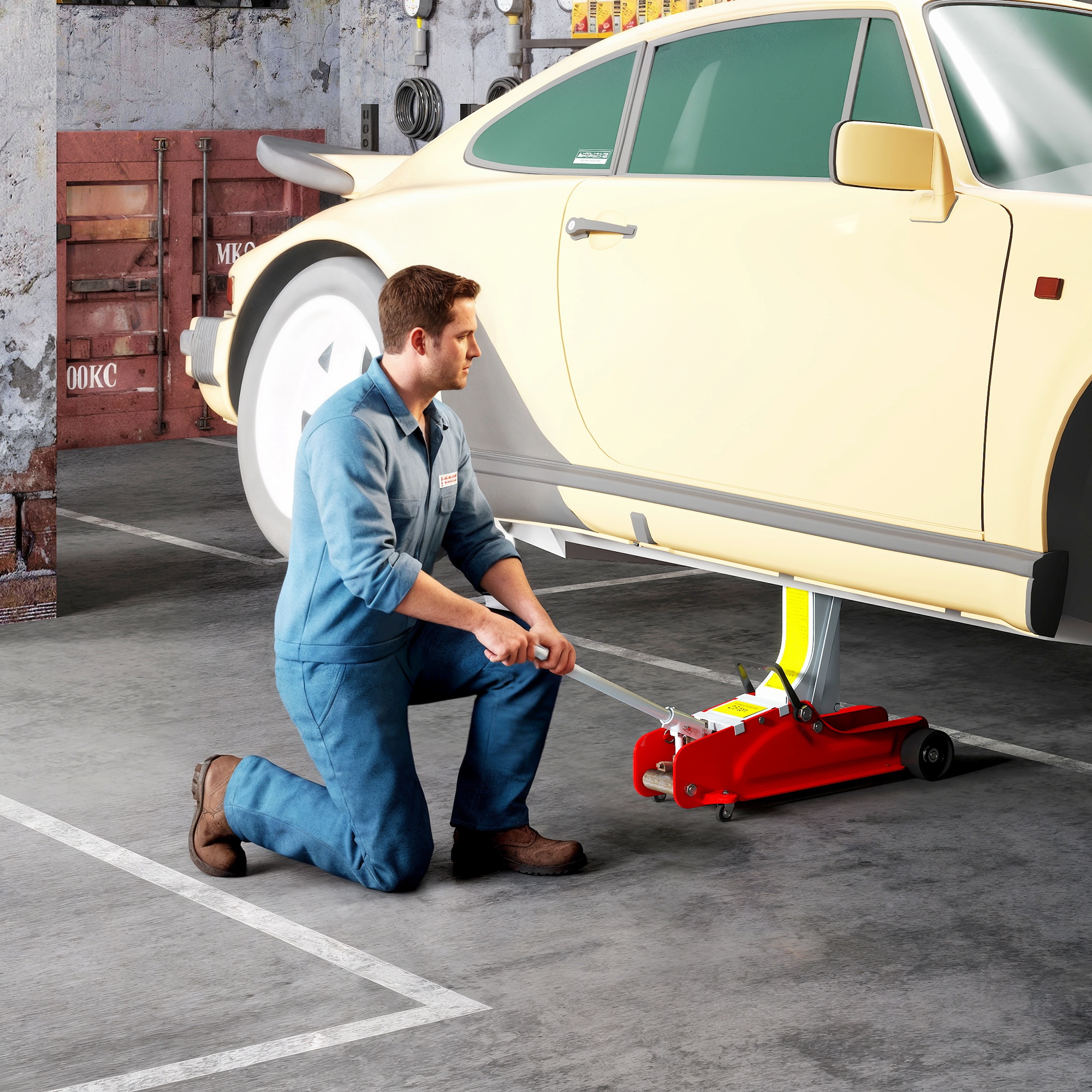 Wagenheber, 8-38 cm Höhe, 2,5 Tonnen Tragfähigkeit, Stahl, rollbar, Rot