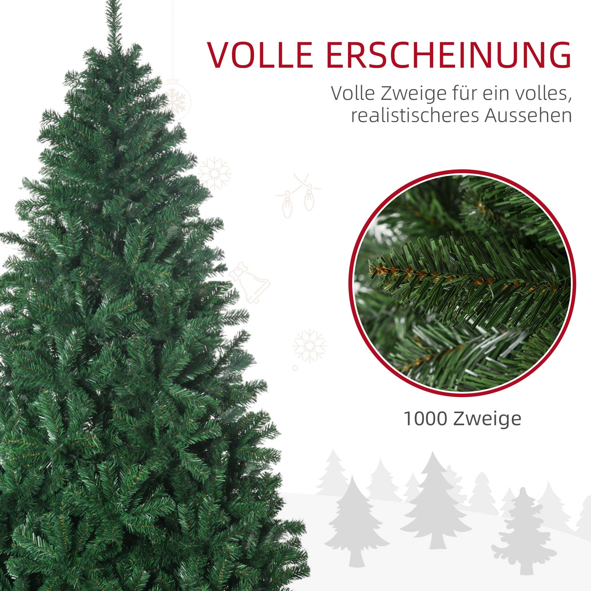 Künstlicher Weihnachtsbaum 180 cm künstlich Tannenbaum mit 1000 Spitzen Christbaum Weihnachtsdeko inkl, Metallständer für drinnen