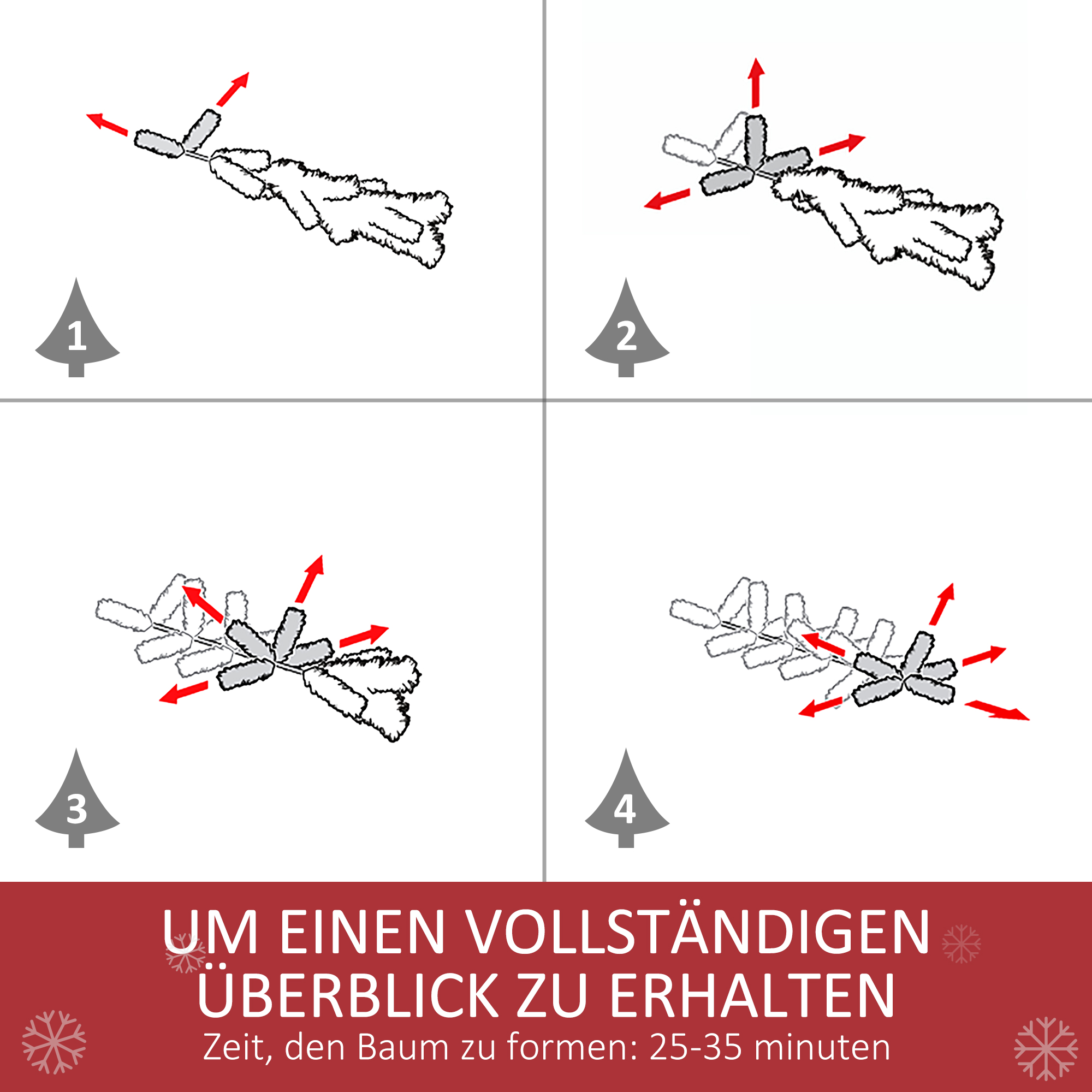 Künstlicher Weihnachtsbaum, 800 Zweige, 61 Zapfen, verschneite Spitzen, feuerfest, 180 cm