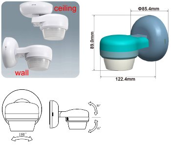 Aufputz-Bewegungsmelder 360° IP65 - 12m Detektion, Wand & Decke, weiß