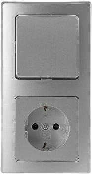 DELPHI Set Steckdose + Schalter + Rahmen - 250V~/ 16A, Steckanschluss, silber