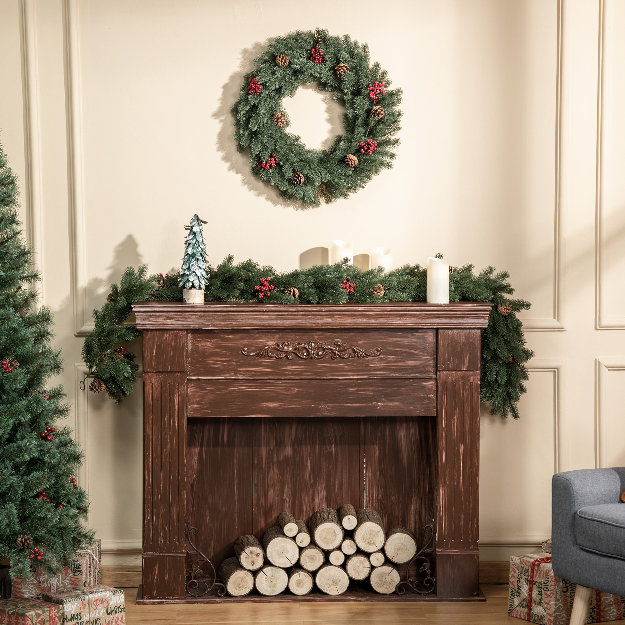 Tannenkranz Türkranz Weihnachtskranz Rückseite mit aufhänge Öse PE Grün Ø60 x 8 cm