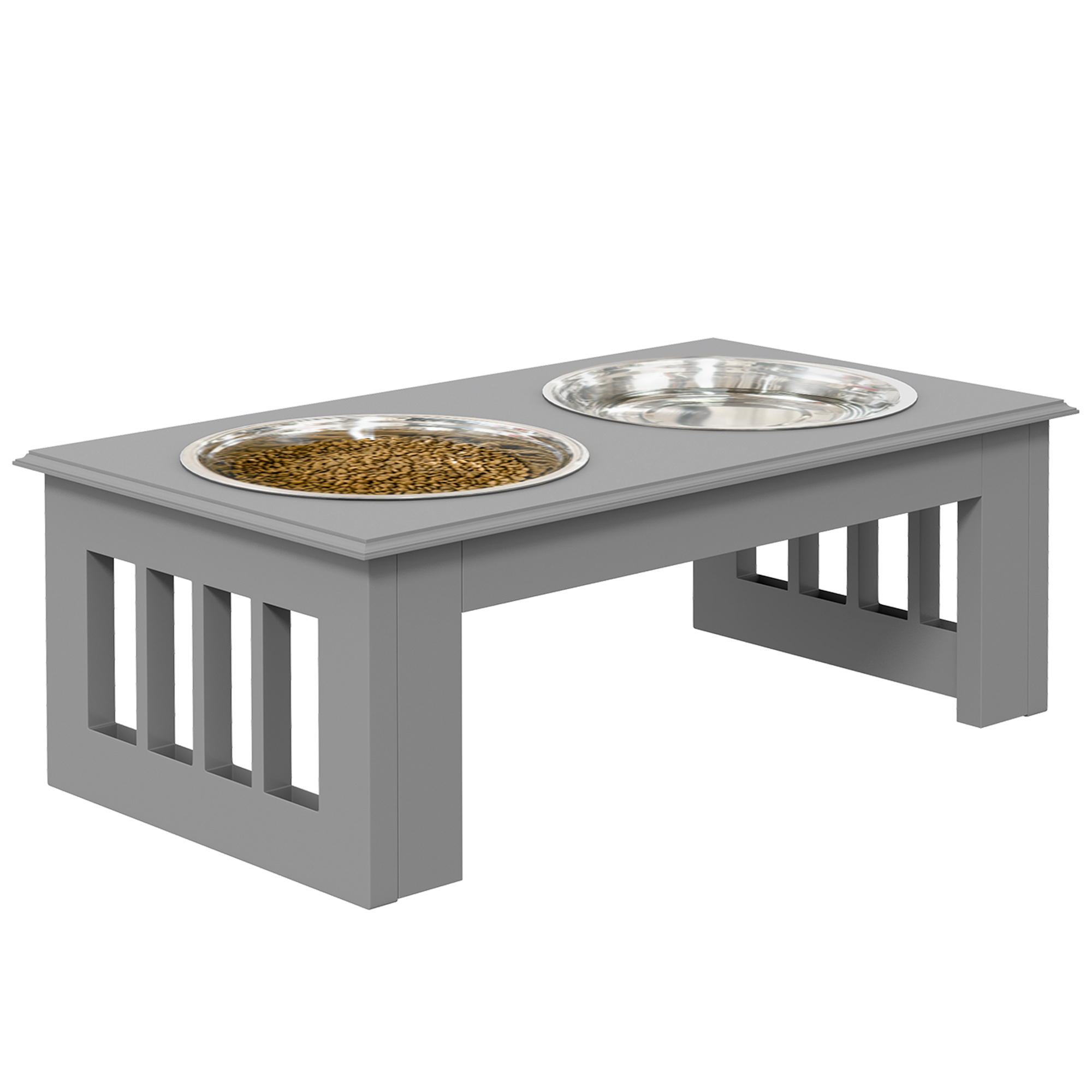 Hunde-Futterstation, rutschfest, 44x24x15cm, Grau, 0,9L pro Napf