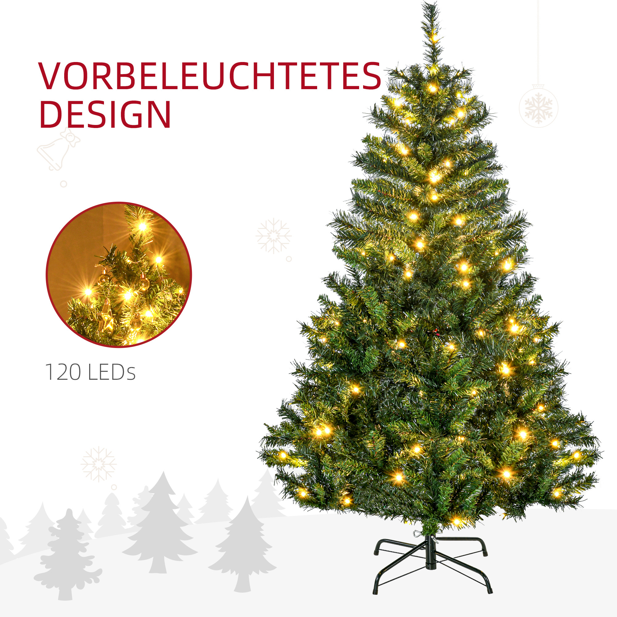 Weihnachtsbaum Christbaum künstlicher Weihnachtsbaum, inkl, Schmuck  95 cm x 95 cm x 150 cm, Grün