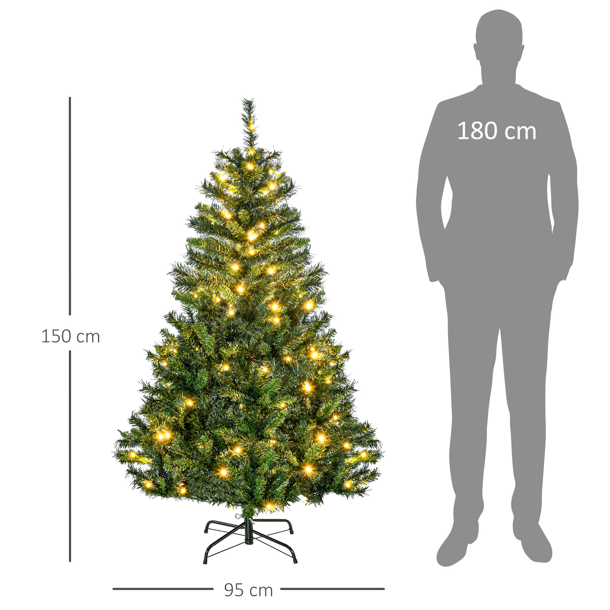 Weihnachtsbaum Christbaum künstlicher Weihnachtsbaum, inkl, Schmuck  95 cm x 95 cm x 150 cm, Grün
