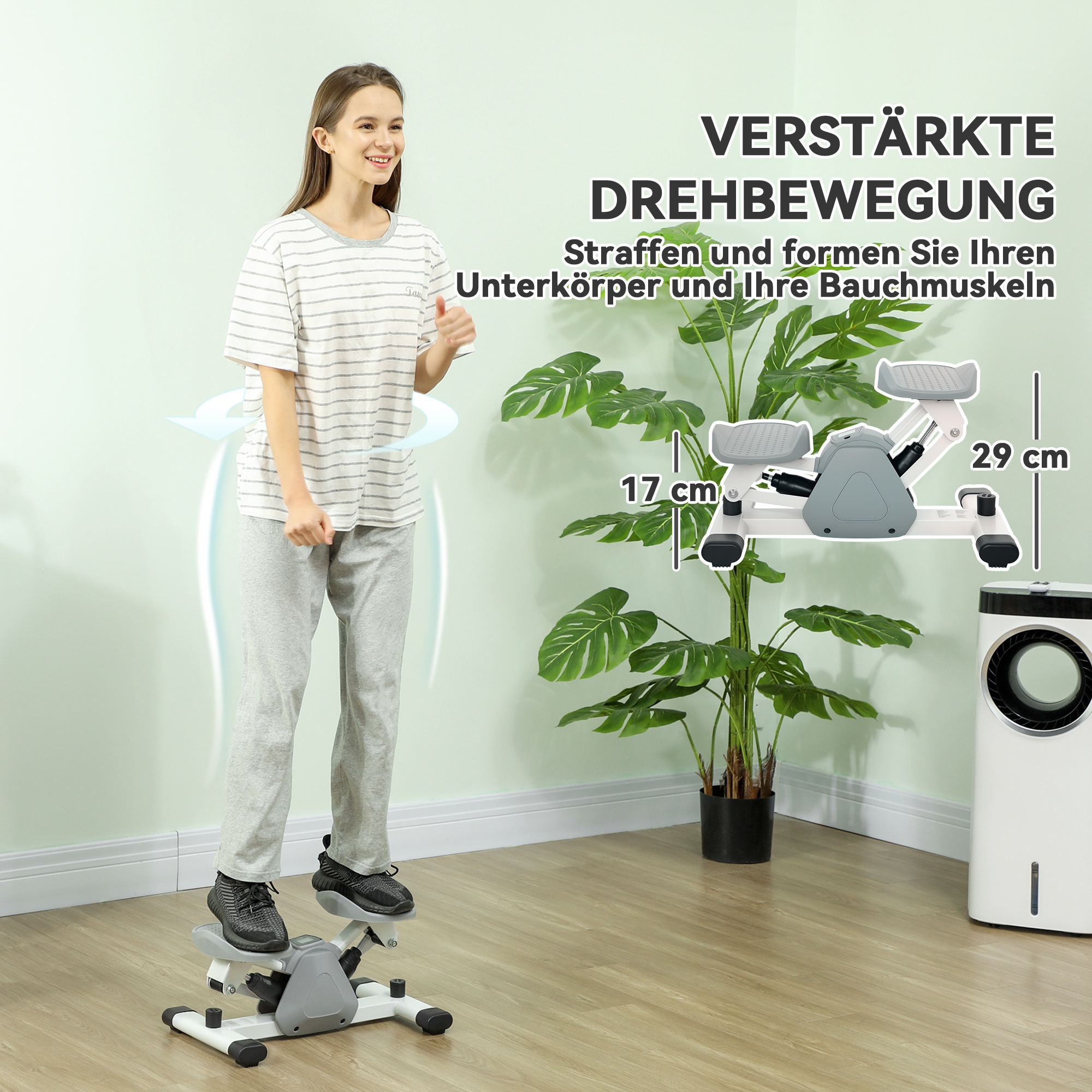 Mini-Stepper, Step-Maschine für Workouts und Fitness-Übungen, mit LCD-Monitor und rutschfesten Pedalen, Grau