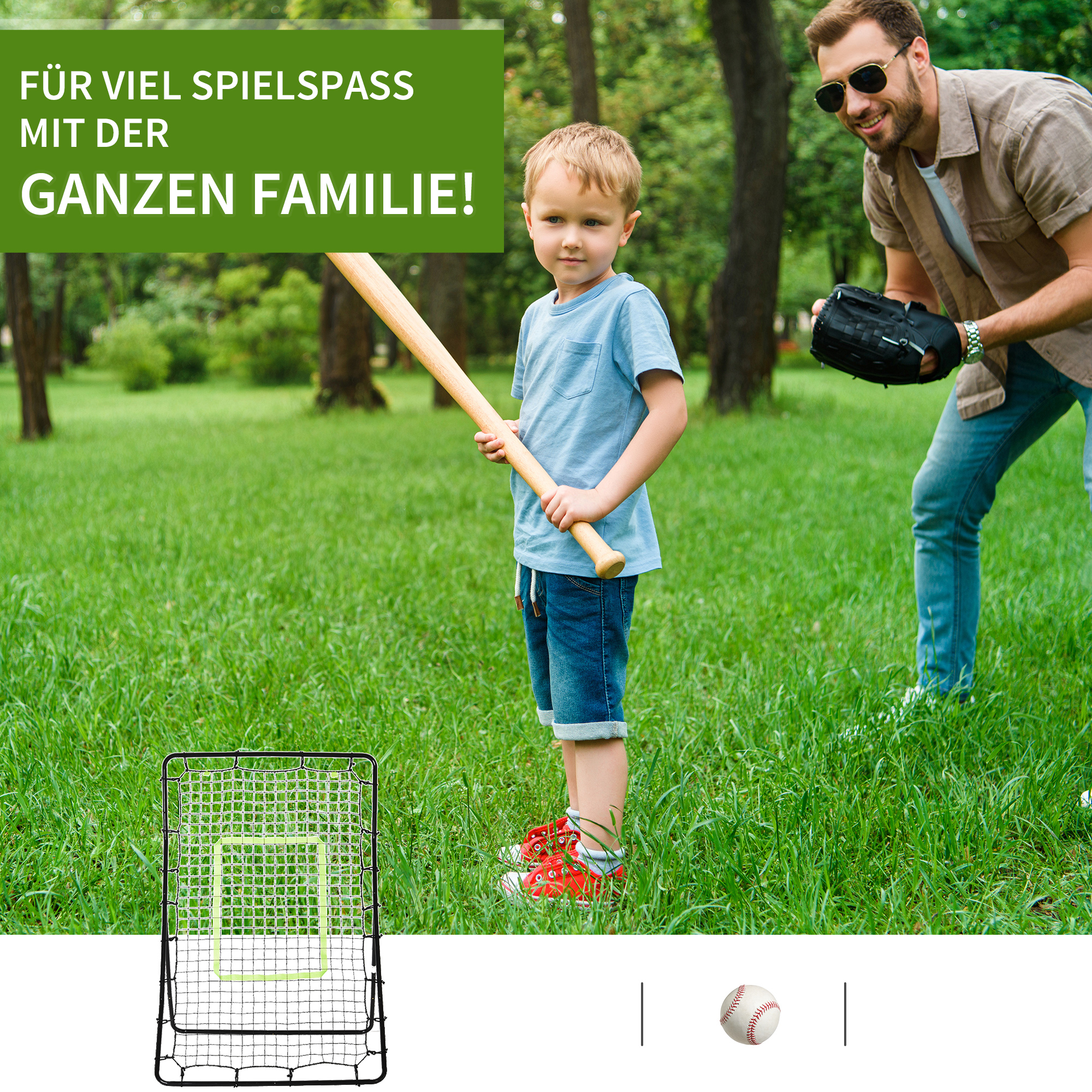 Baseball Rebounder, Tragebar Softball Pitchback-Netz, Rückprallnetz mit Ziel Zone, verstellbarem Winkel Pitching Netz für Basebälle Softbälle, Metall, Schwarz