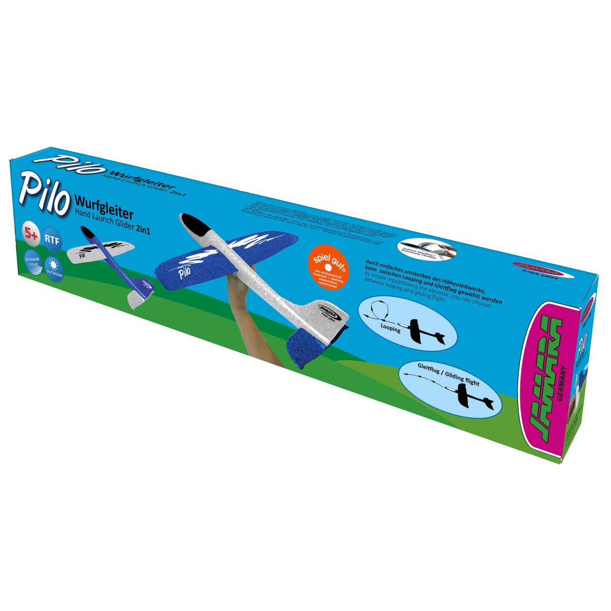 Pilo Schaumwurfgleiter-EPP Tragfläche blau Rumpf weiss
