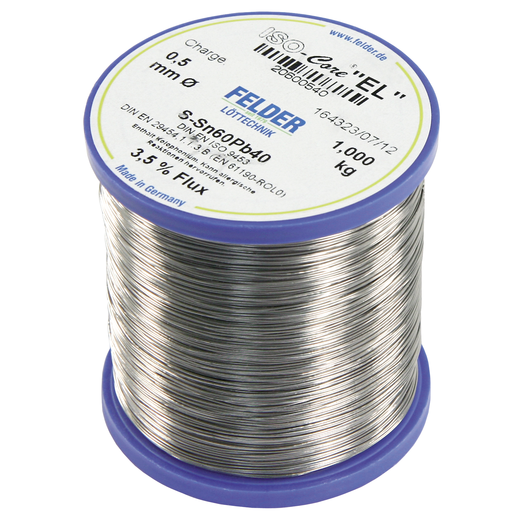 Lötzinn auf Rolle FELDER ISO-Core ''EL'', 0,5mm, 1.000g, bleihaltig (60%Sn 40%Pb)