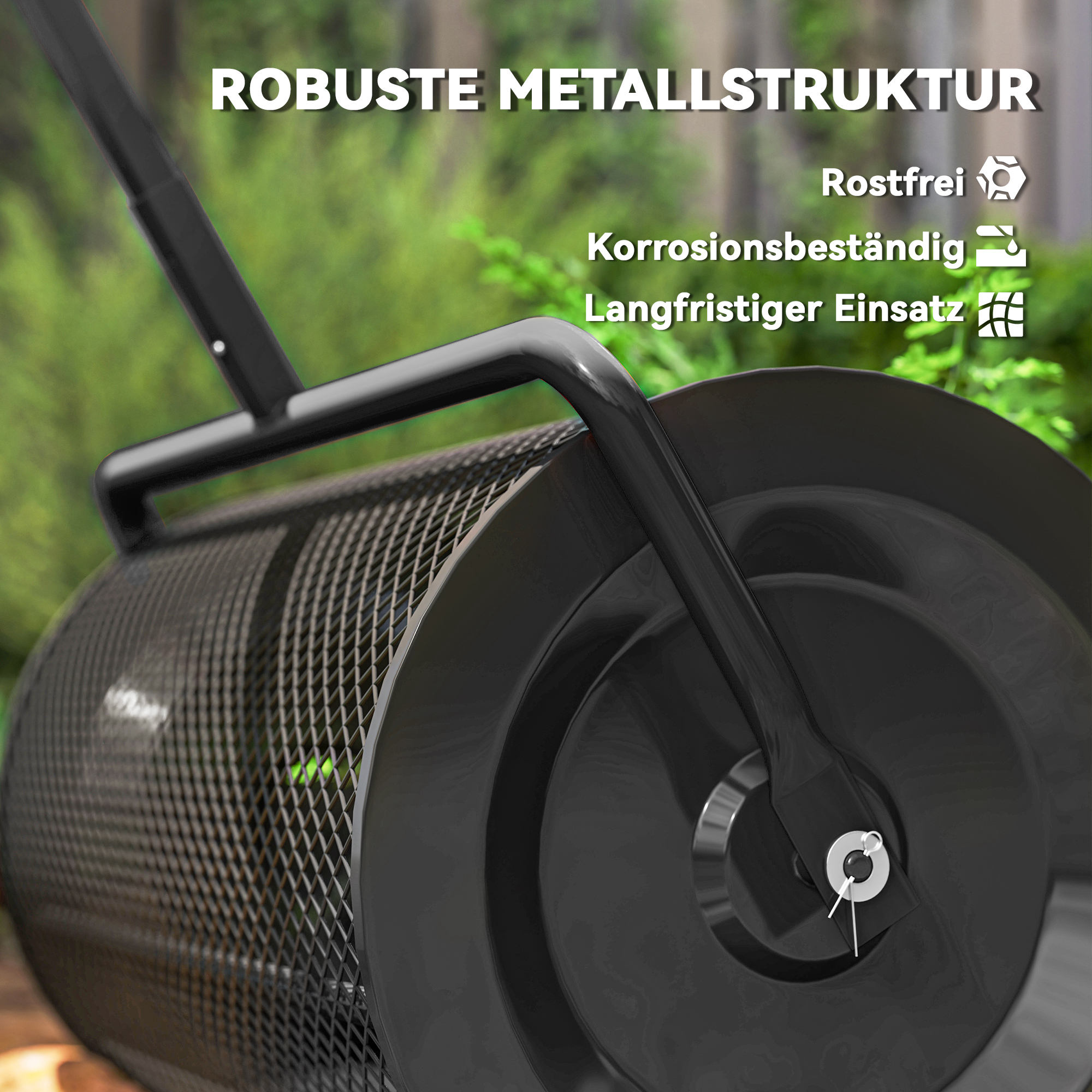 Kompoststreuer 75L 61x40cm Düngerstreuer Rasen Garten mit T-Griff Mesh-Korb Metall Schwarz