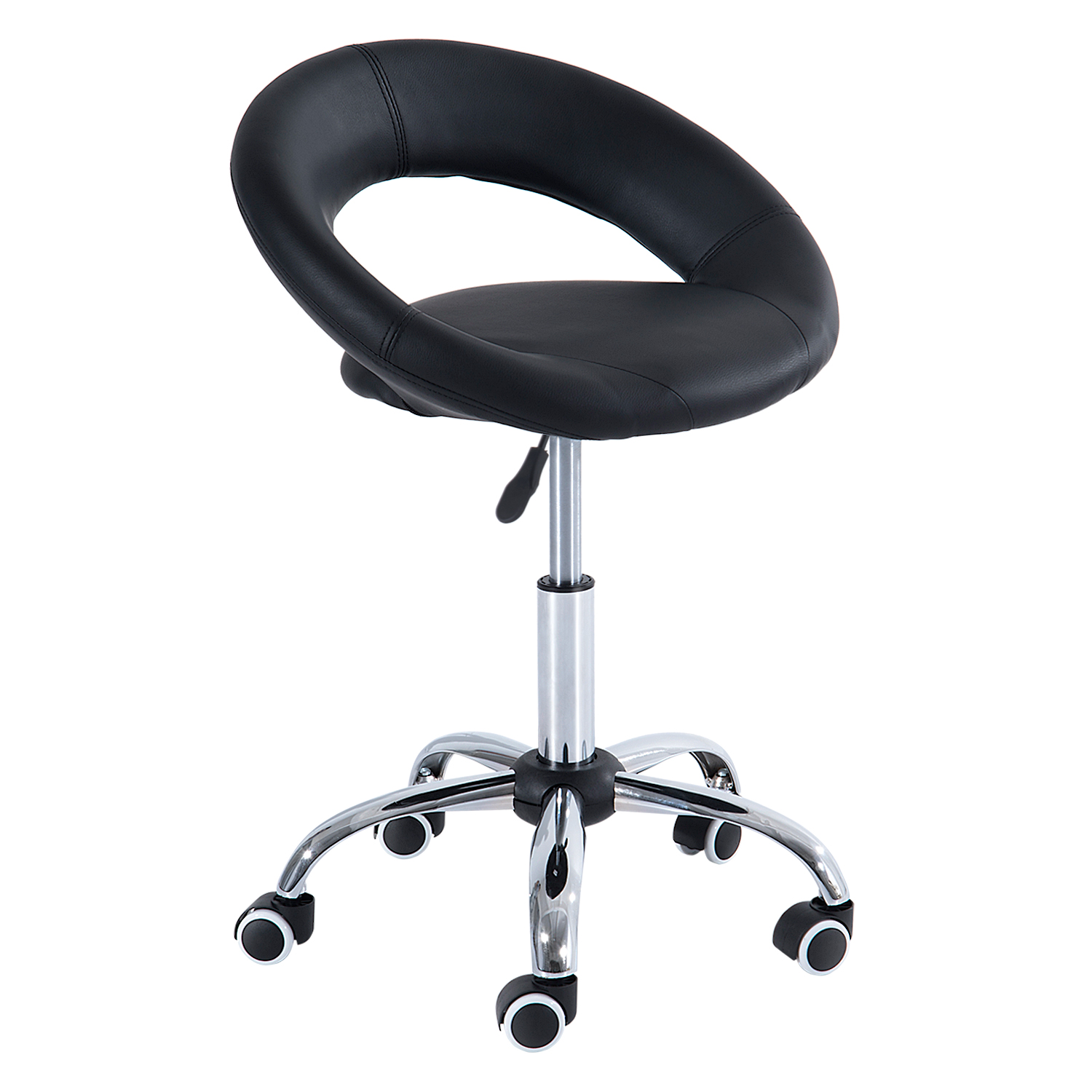 Rollhocker Arbeitshocker Drehhocker Bürostuhl höhenverstellbar, PU+Metall, Schwarz, 50 x 54 x (66-78) cm Rollhocker Arbeitshocker Drehhocker Bürostuhl höhenverstellbar, PU+Metall, Schwarz, 50 x 54 x (66-78) cm