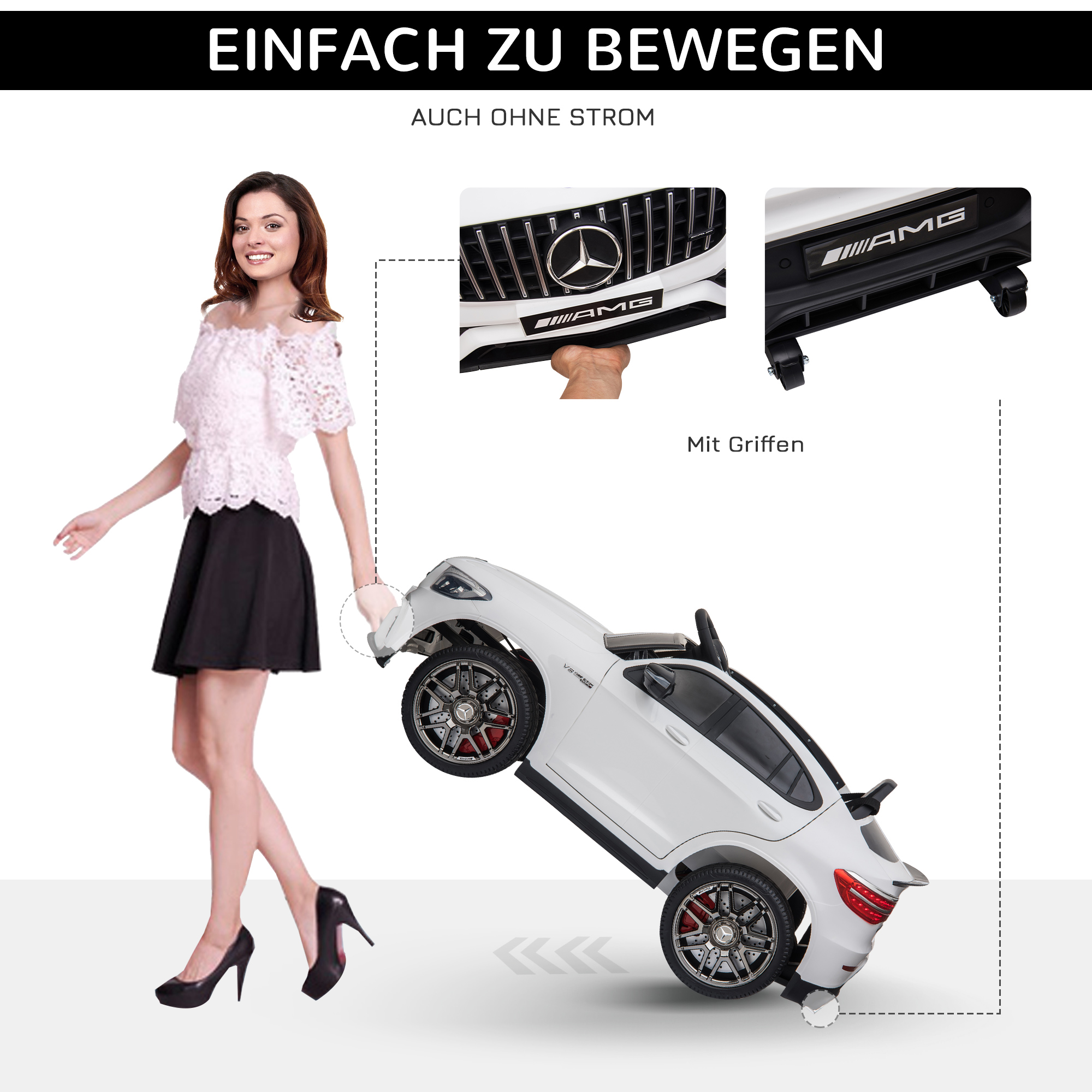 Kinderfahrzeug 12V Mercedes-Benz AMG GLC63S COUPE lizenzierter Elektroauto mit Fernbedienung Sicherheitsgurt  2 x 35W Motoren MP337-60 Monate Weiß 115 x 70 x 55 cm