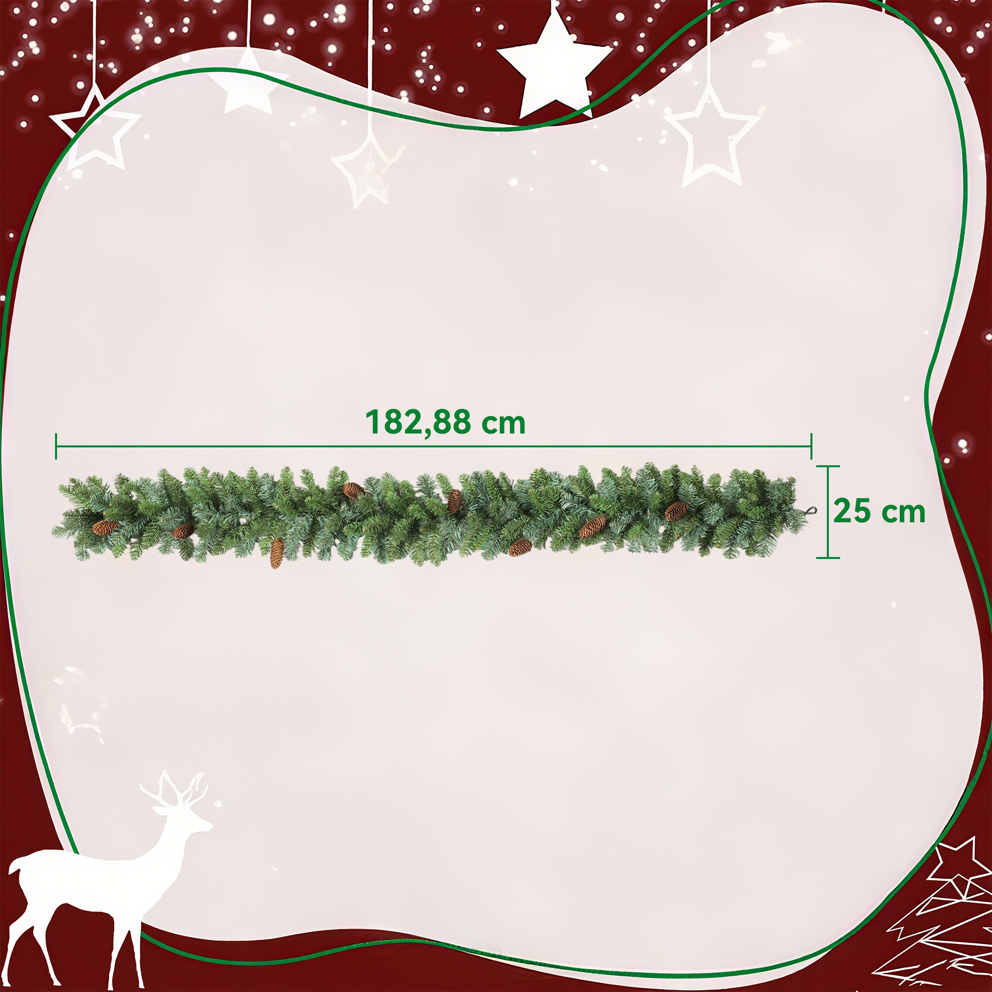 1,8 m künstliche Weihnachtsgirlande Blumendekoration mit 162 Spitzen 8 Tannenzapfen Grün