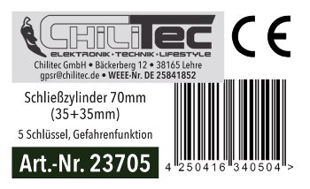 Schließzylinder 70mm (35+35mm) - 5 Schlüssel, Not- & Gefahrenfunktion