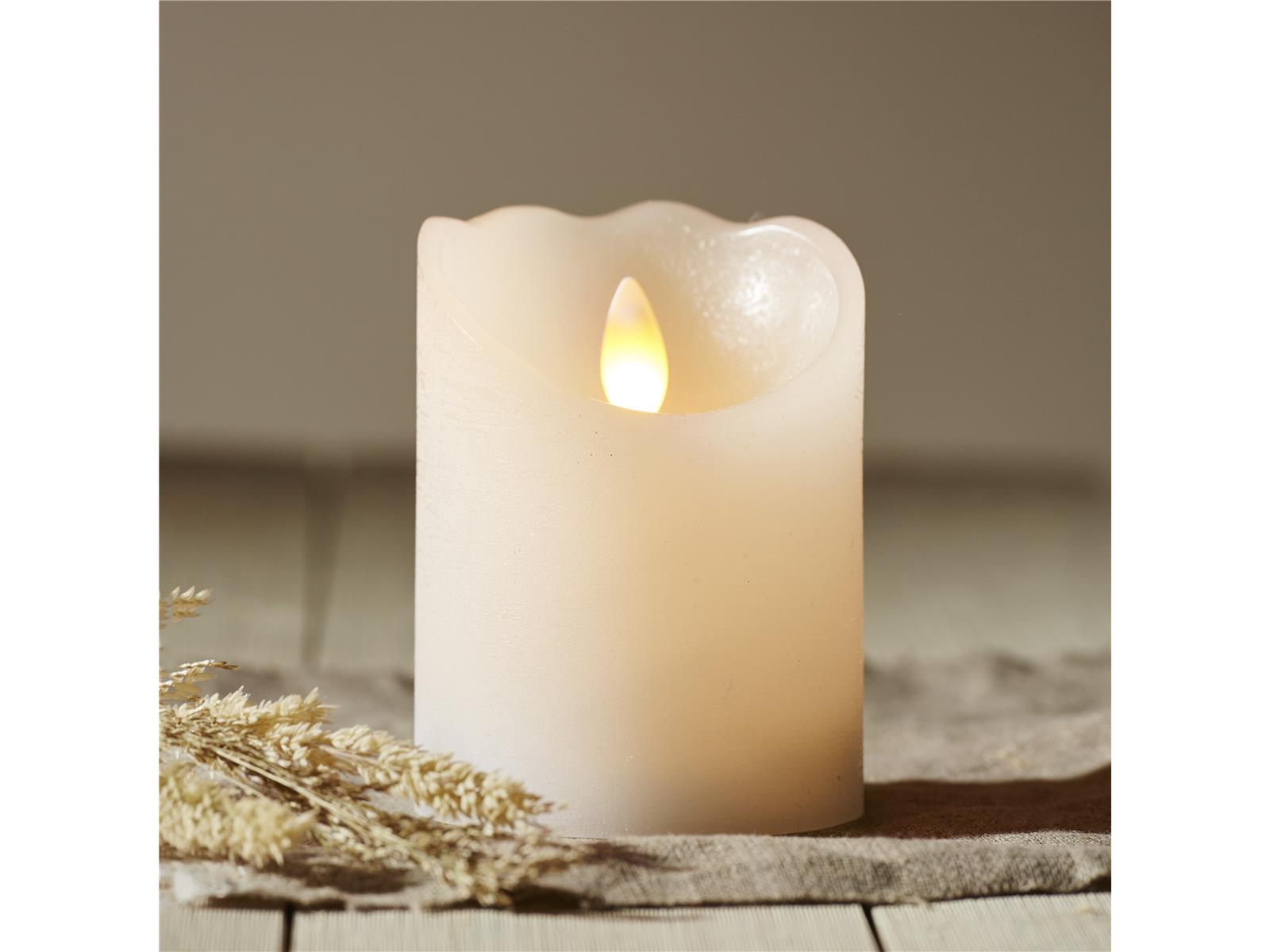 LED Echtwachs-Kerze ''Glow'', weiß, 7.5x10cm, Timer, batteriebetrieben, flackernd