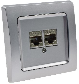 DELPHI Netzwerk-Dose 2x CAT6 - inkl. Rahmen, UP, silber
