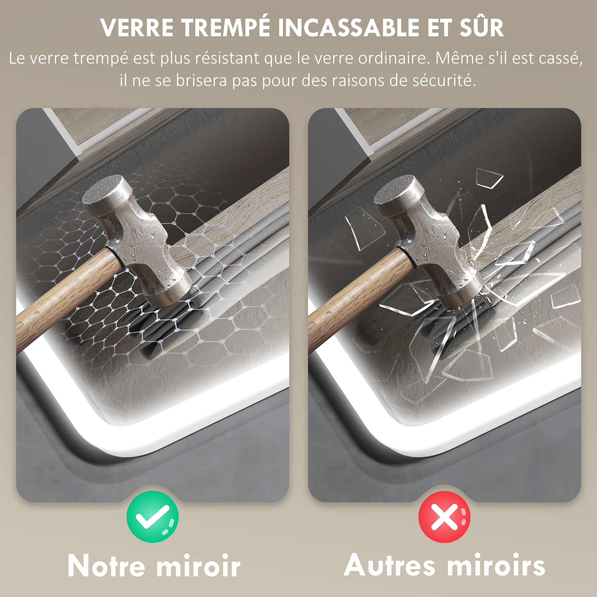 Badezimmerspiegel LED Bluetooth 70 x 90 cm Touchschalter Licht einstellbar 3 Farben Anti-Beschlag Speicher Silber