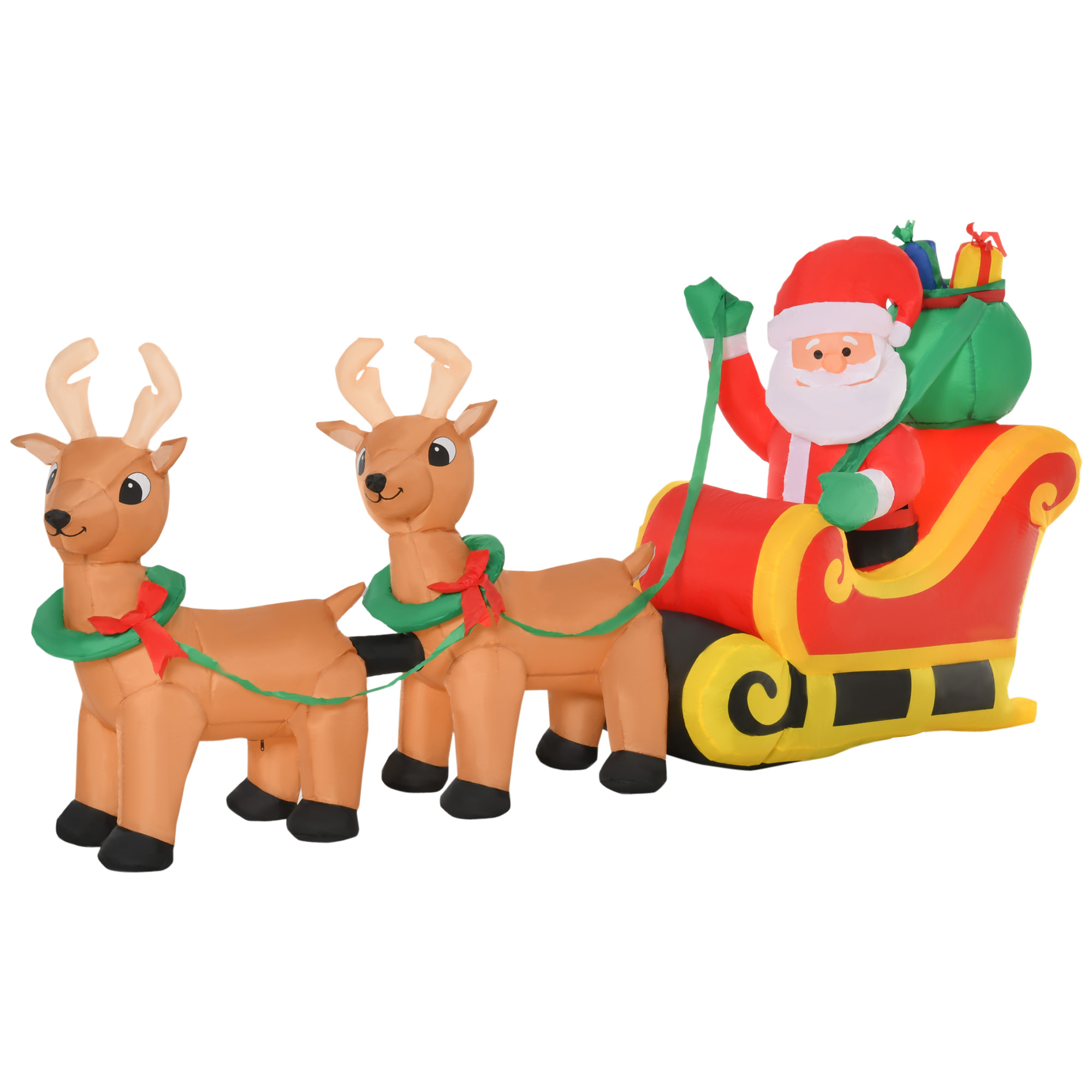 Aufblasbarer Weihnachtsmann mit Schlitten, 6 LED-Lichter, wasserdicht, 240 x 57 x 112 cm