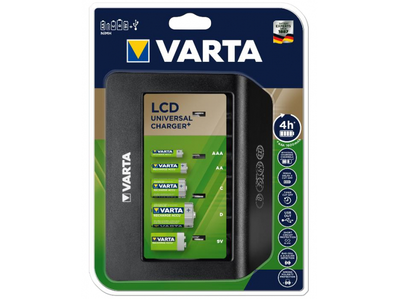 Varta Akku Universal Ladegerät, LCD Charger ohne Akkus, für AA/AAA/C/D/9V
