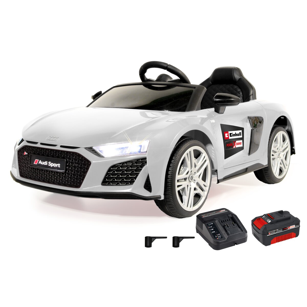 Kinderfahrzeug Audi R8 Spyder 18V weiß Einhell Power X-Change inkl. Starter Set