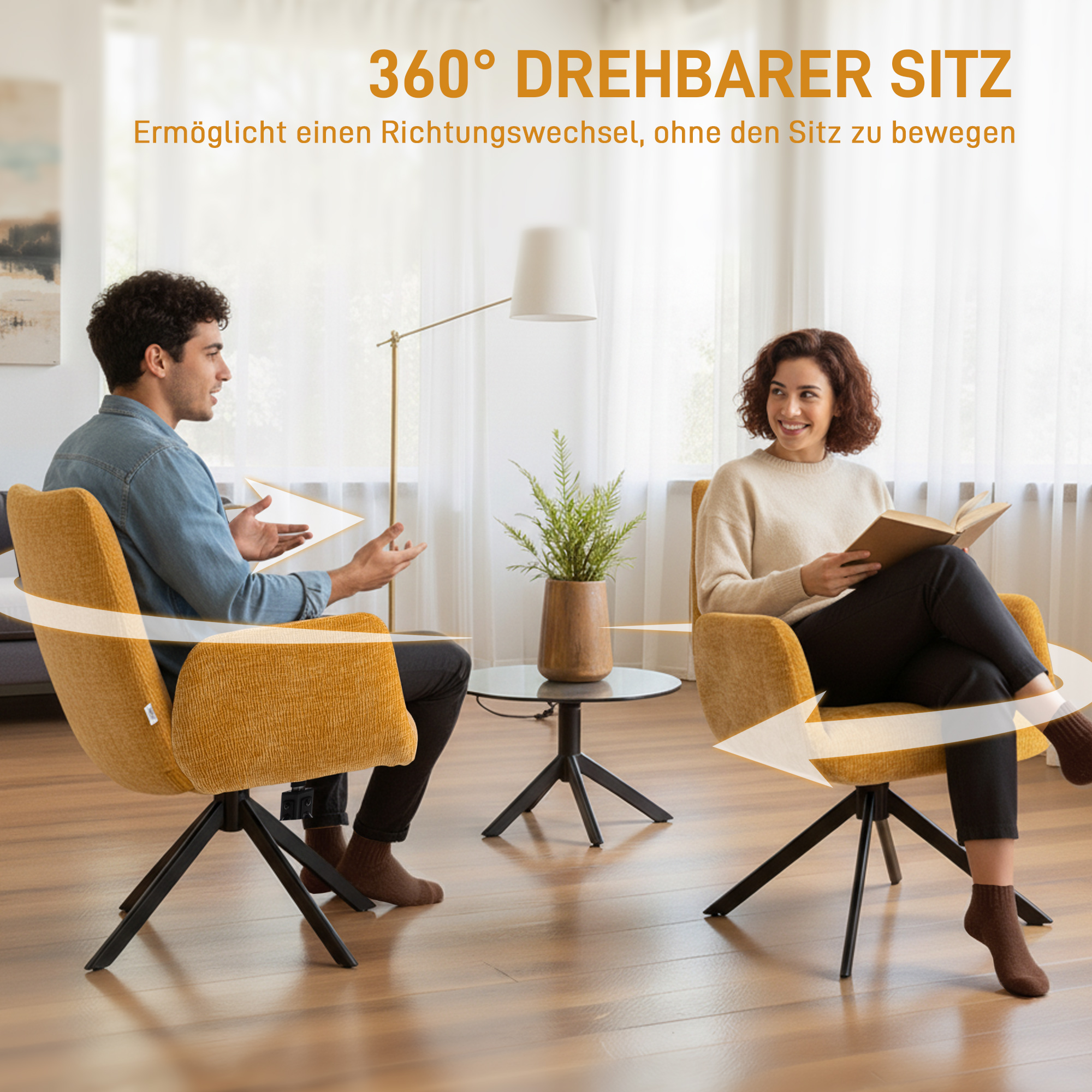 Polstersessel, Akzentsessel, modernes Design, drehbar, bis 120 kg, Gelb