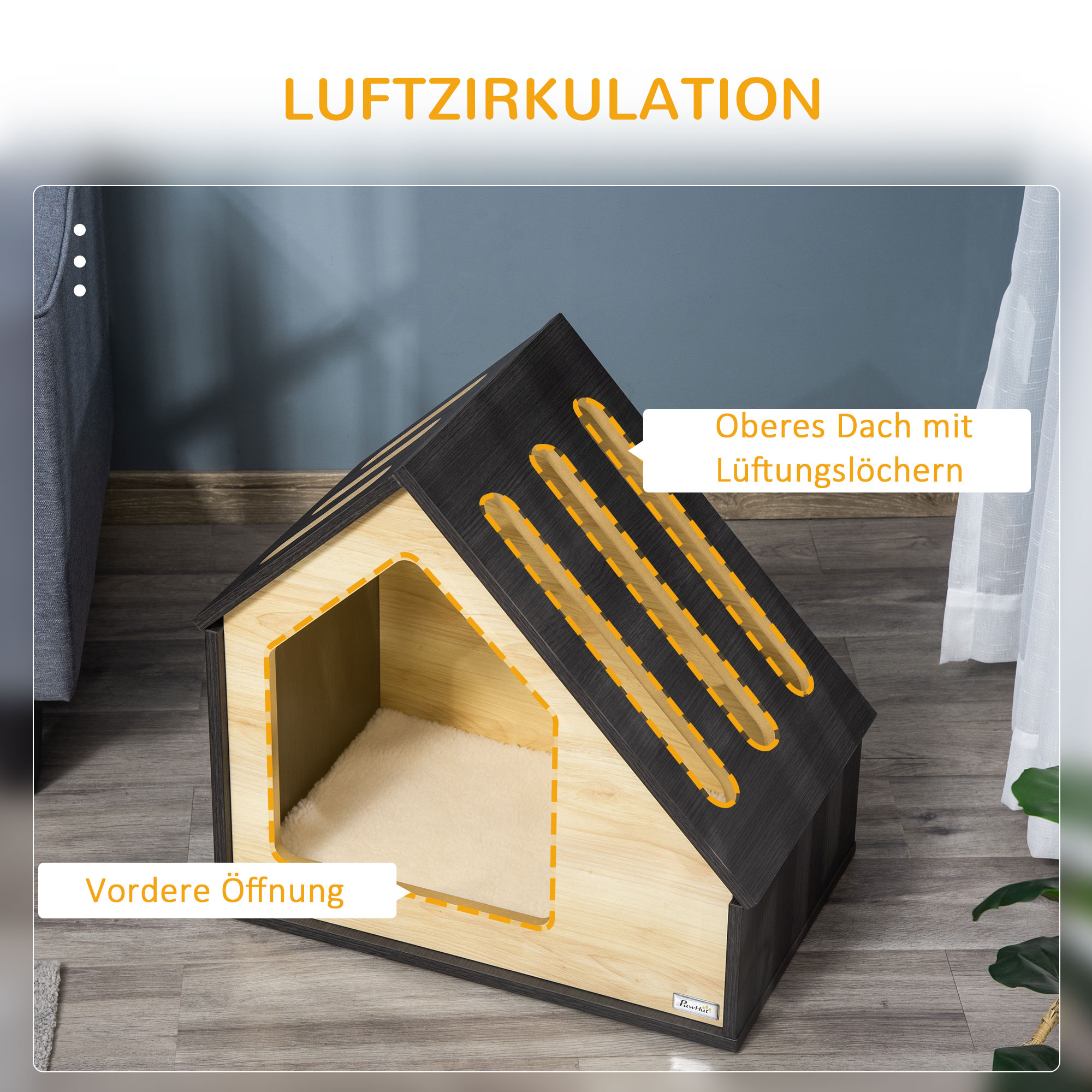 Hundehütte Indoor Hundehöhle mit Kissen Hundehaus Hundehöhle mit schrägem Dach Katzenhaus für kleine Hunde bis 8 kg 60 x 40 x 59,2 cm, Braun