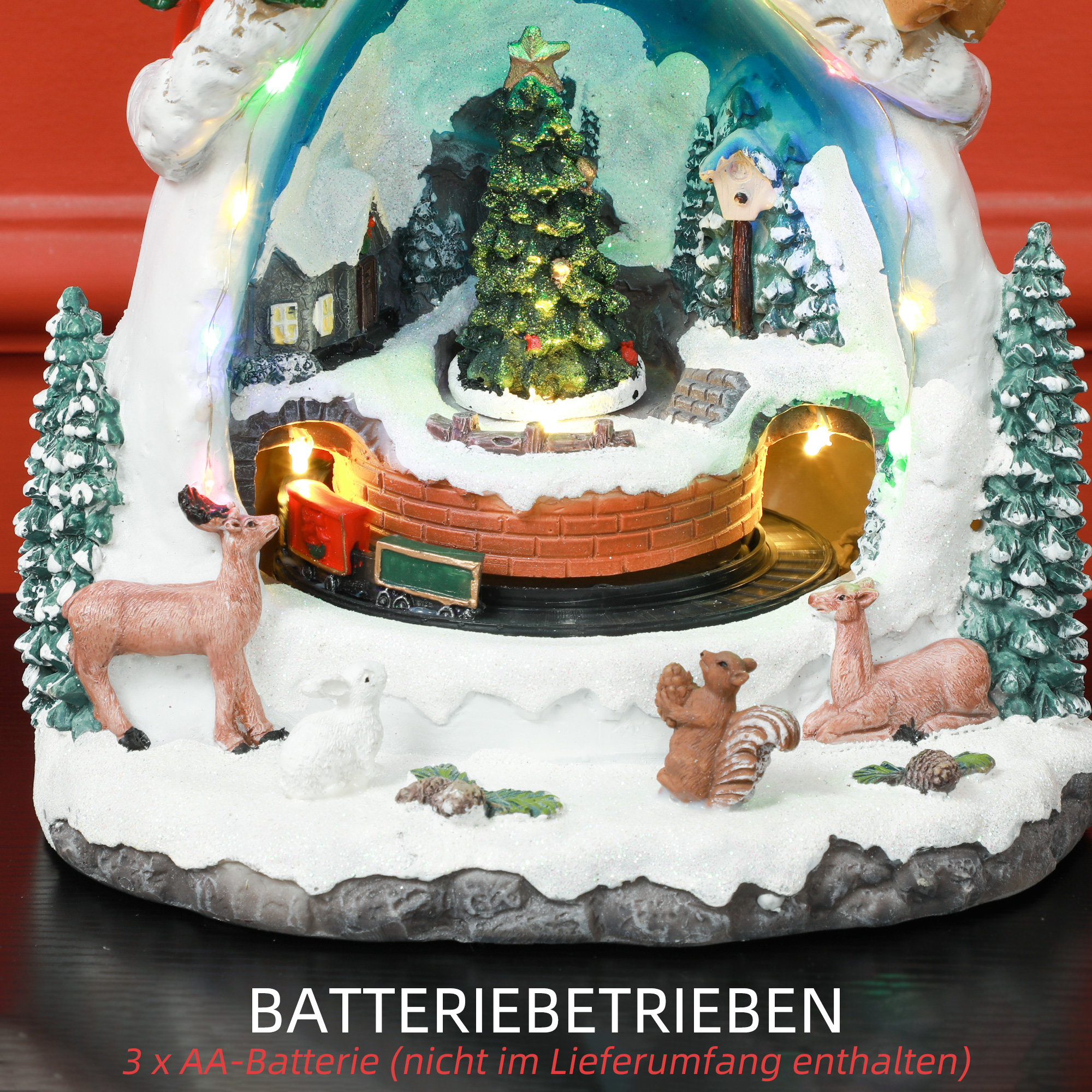 Weihnachtsdorf in Schneemann-Form mit fahrendem Zug, LED-Lichtern und Musik, festliche Tischdekoration, Mehrfarbig