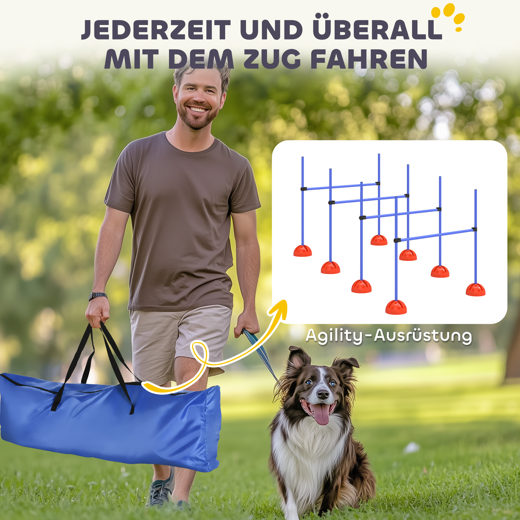 4-teiliges Hunde-Agility-Set mit 4 Hürden und Tragetasche für das Sprungtraining, Blau