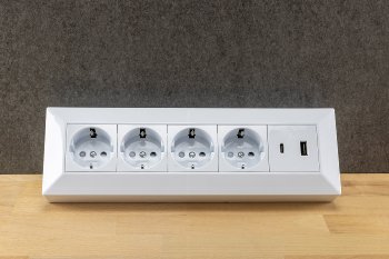 4-fach Steckdosenblock, USB-A+C, weiß - 250V~/ 16A, Aufbaumontage, USB 3,1A, PD