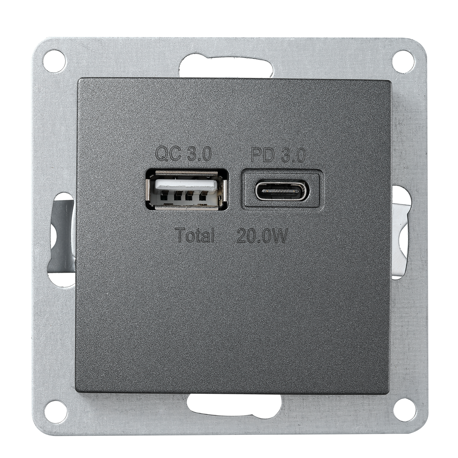 USB-Ladedose McPower ''Flair'' 2-fach, USB-C, PD 3.0 20W, anthrazit