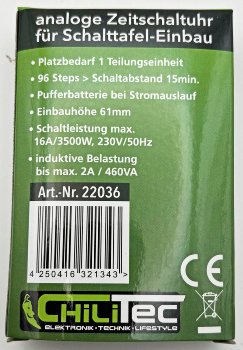 analoge Tages-Zeitschaltuhr für - Schalttafel-Einbau, 230V, max. 3500W