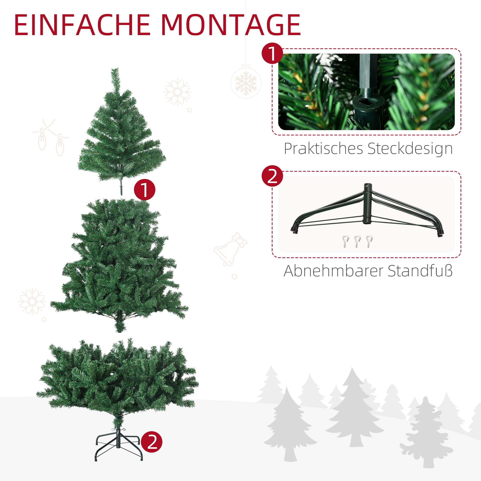 Künstlicher Weihnachtsbaum 180 cm künstlich Tannenbaum mit 1000 Spitzen Christbaum Weihnachtsdeko inkl, Metallständer für drinnen