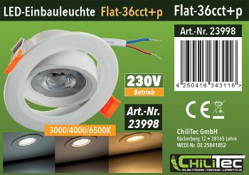 LED-Einbauleuchte "Flat-36 CCT+P" / 3/5/7W, 3000/4000/6500K, schwenkbar