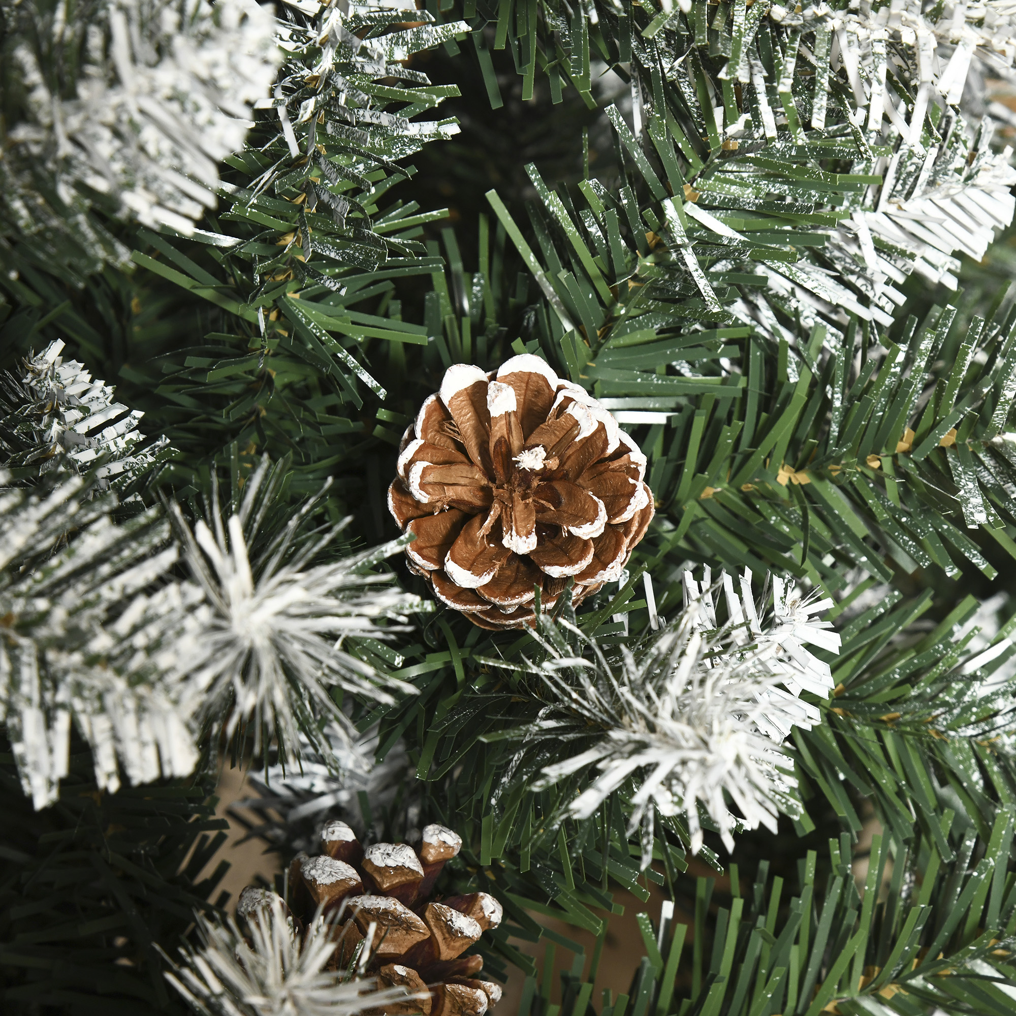 Künstlicher Weihnachtsbaum, 630 Zweige, 37 Zapfen, verschneite Spitzen, feuerfest, 180 cm