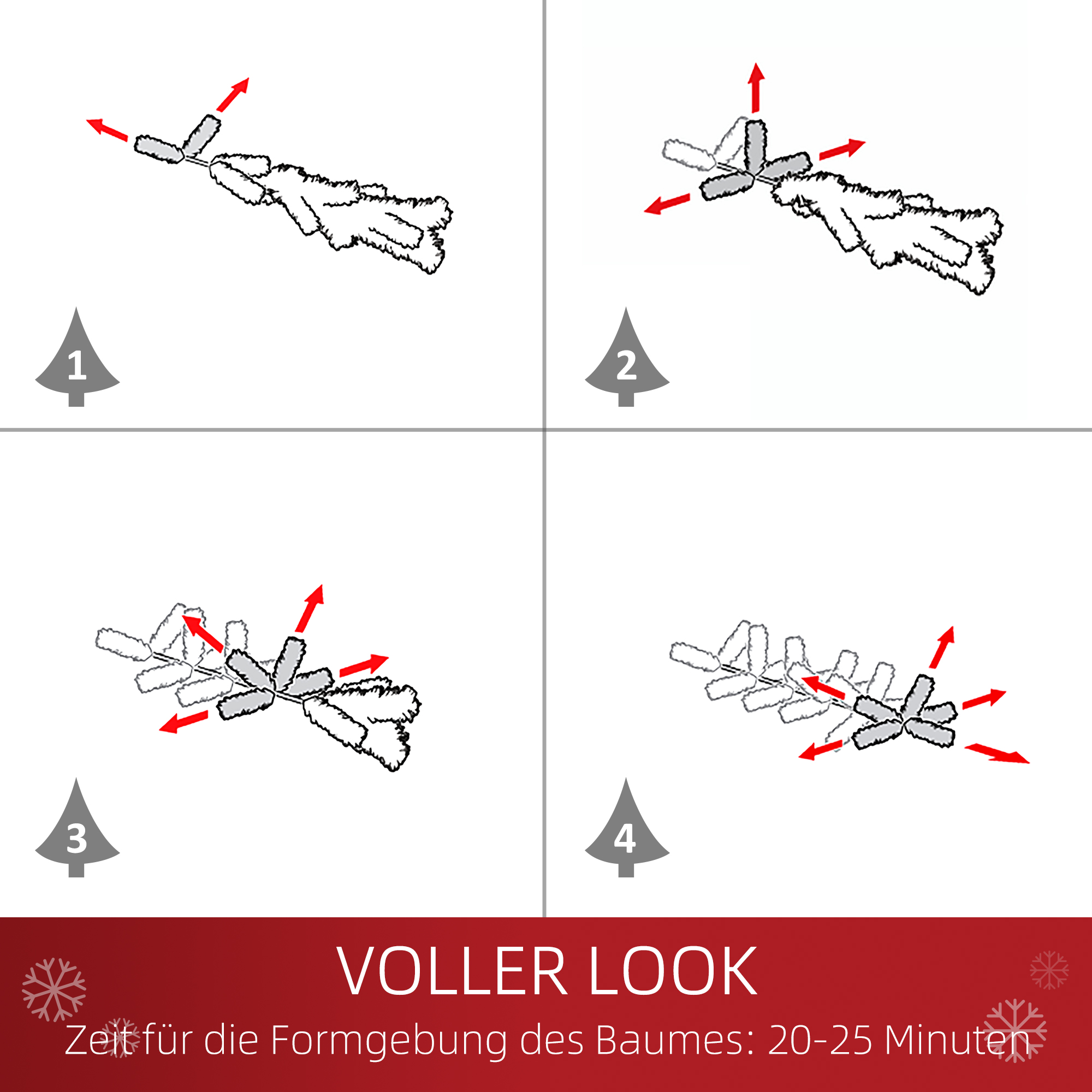 Künstlicher Weihnachtsbaum 180 cm Kieferbaum künstlich mit 59 Zapfen, Schnee, 1111 Spitzen für drinnen
