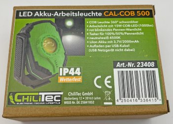 LED Akku-Arbeitsleuchte "CAL COB 500", LiIon Akku, Magnethalter, 15W, 1000lm LED Akku-Arbeitsleuchte "CAL COB 500", LiIon Akku, Magnethalter, 15W, 1000lm
