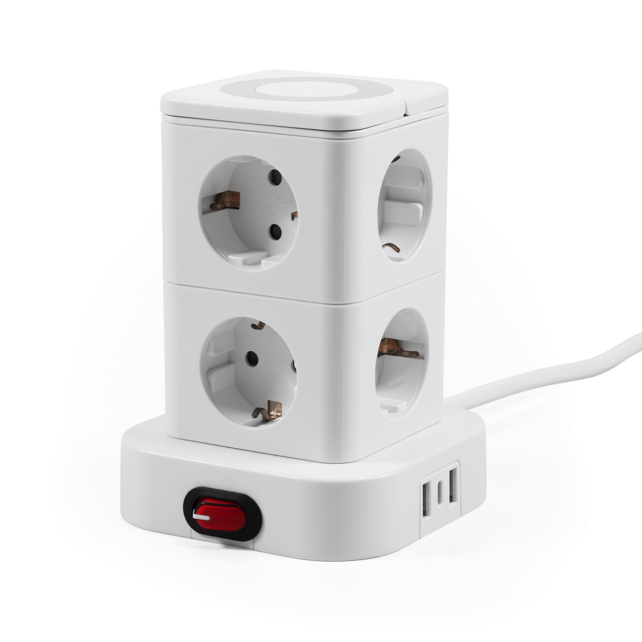 Steckdosenturm McPower ''ST-08'' 8 Steckdosen, 2x USB-A + 1x USB-C, 1,4m Kabel