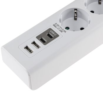 Steckdosenleiste mit Ladebuchsen für USB - USB-A /USB-C,3-fach, weiß, 1,5m Kabel