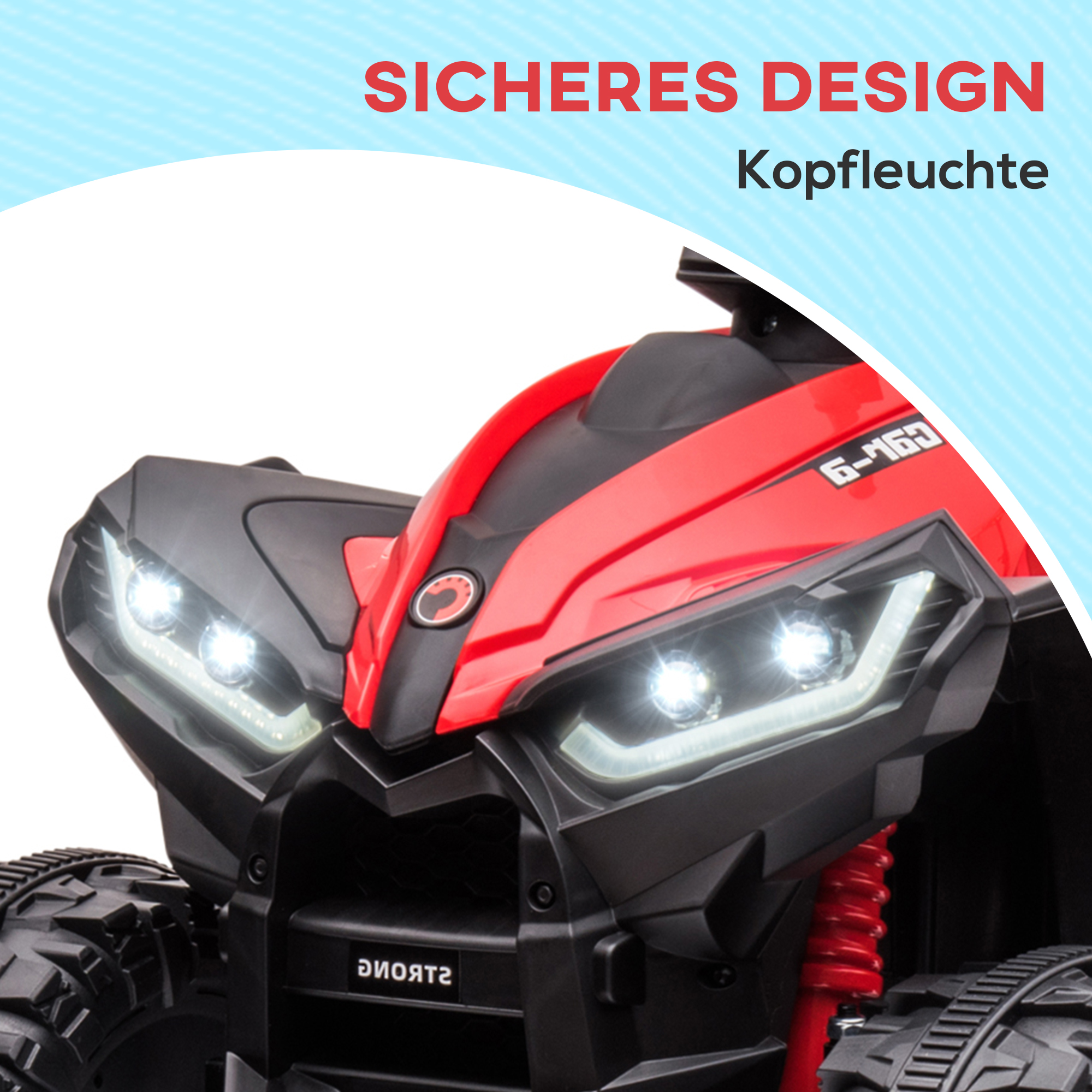 Elektro-Kinderquad, LED-Scheinwerfer, MP3-Player, Stoßdämpfer, ergonomischer Sitz, Rot+Schwarz