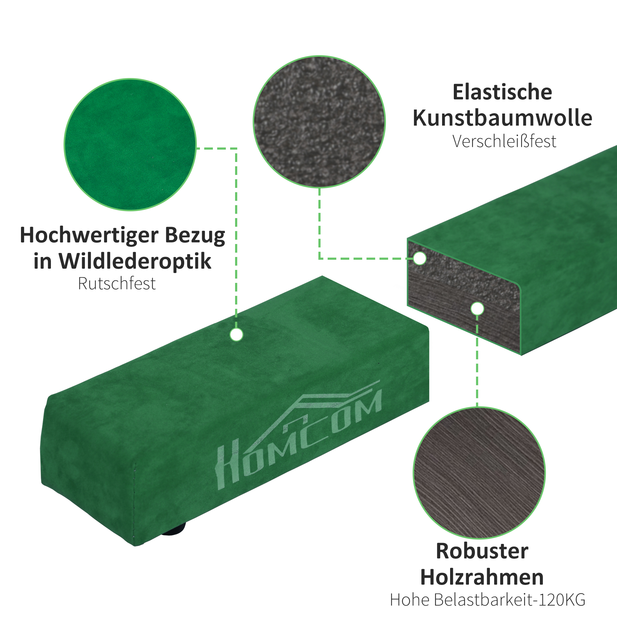 Faltbarer Schwebebalken, rutschfest, Wildlederbezug, robustes Holz, 210 x 10 x 6,5 cm, Blau