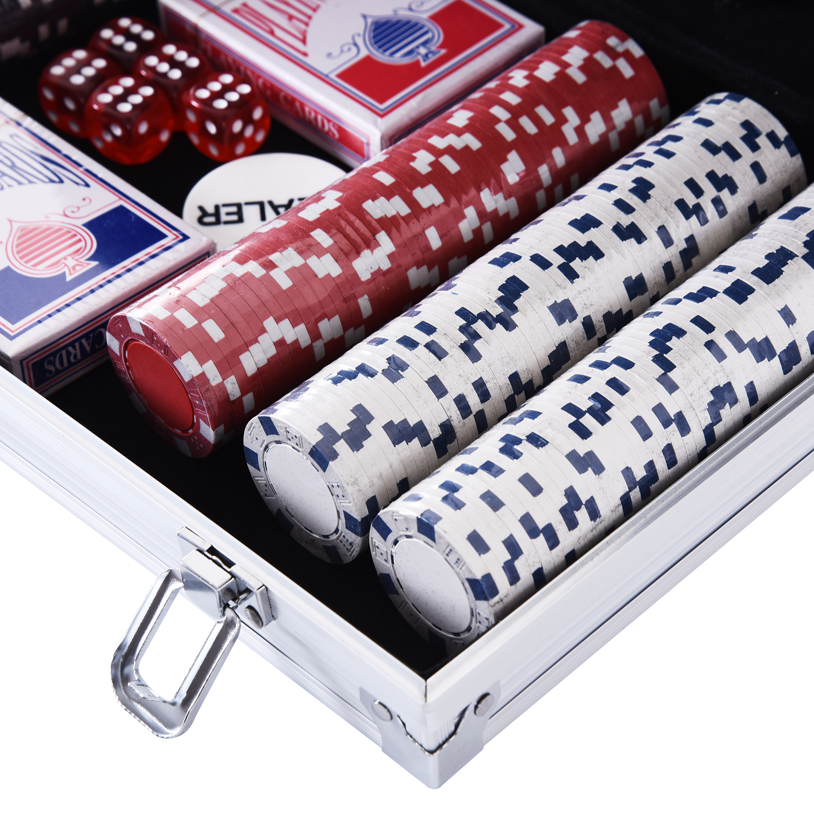 Pokerkoffer abschließbar Pokerset mit Koffer 300 Chips 5 Würfel 2 Kartendecks Zubehör, Pokerchips Komplett Set Pokerspiel Kartenspiele Aluminiumkoffer für Texas Hold'em, Blackjack