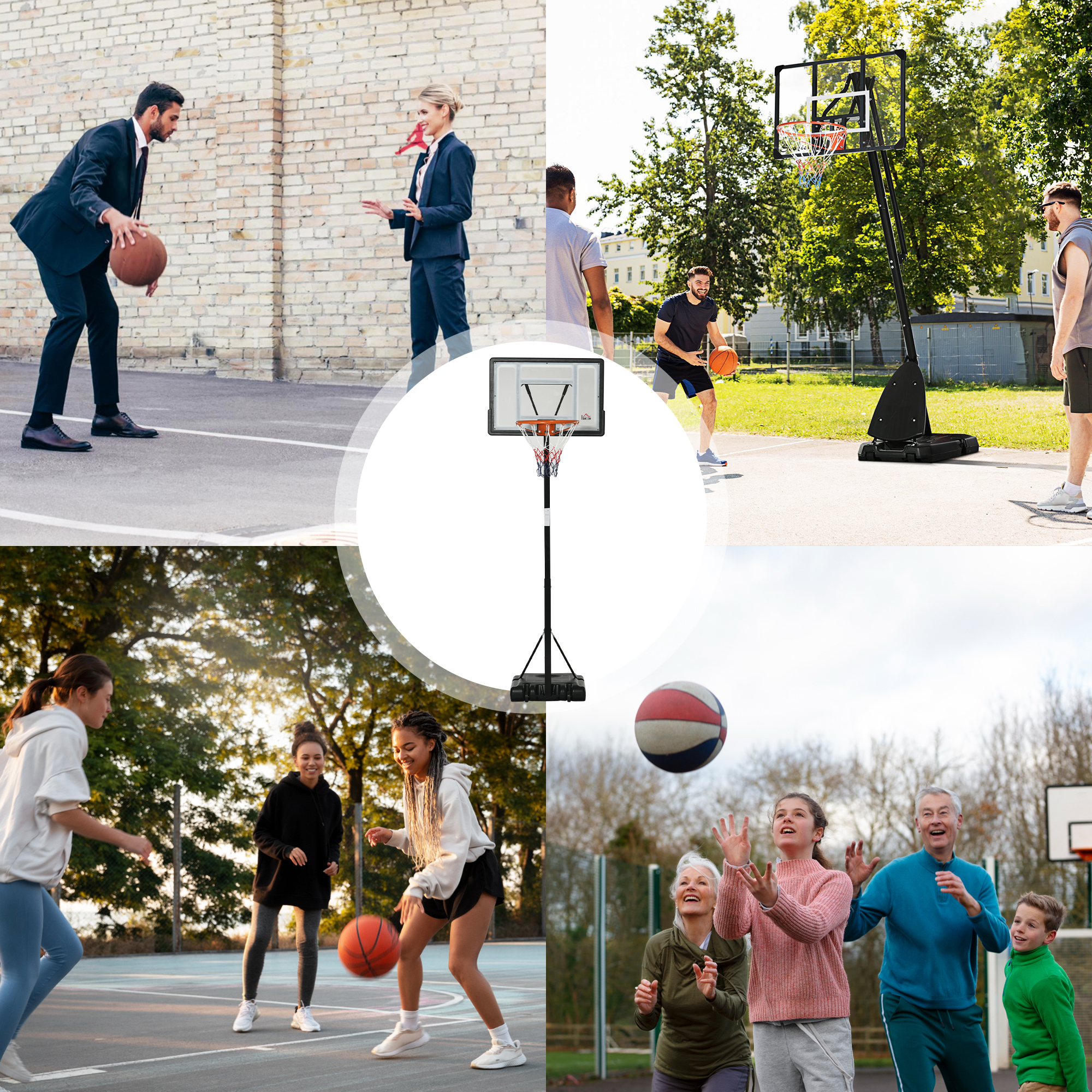 Basketballständer mit Rädern rollbar 210-260 cm höhenverstellbar Basketballkorb mit Ständer geeignet für den Außen- und Innenbereich Stahl Kunststoff Schwarz