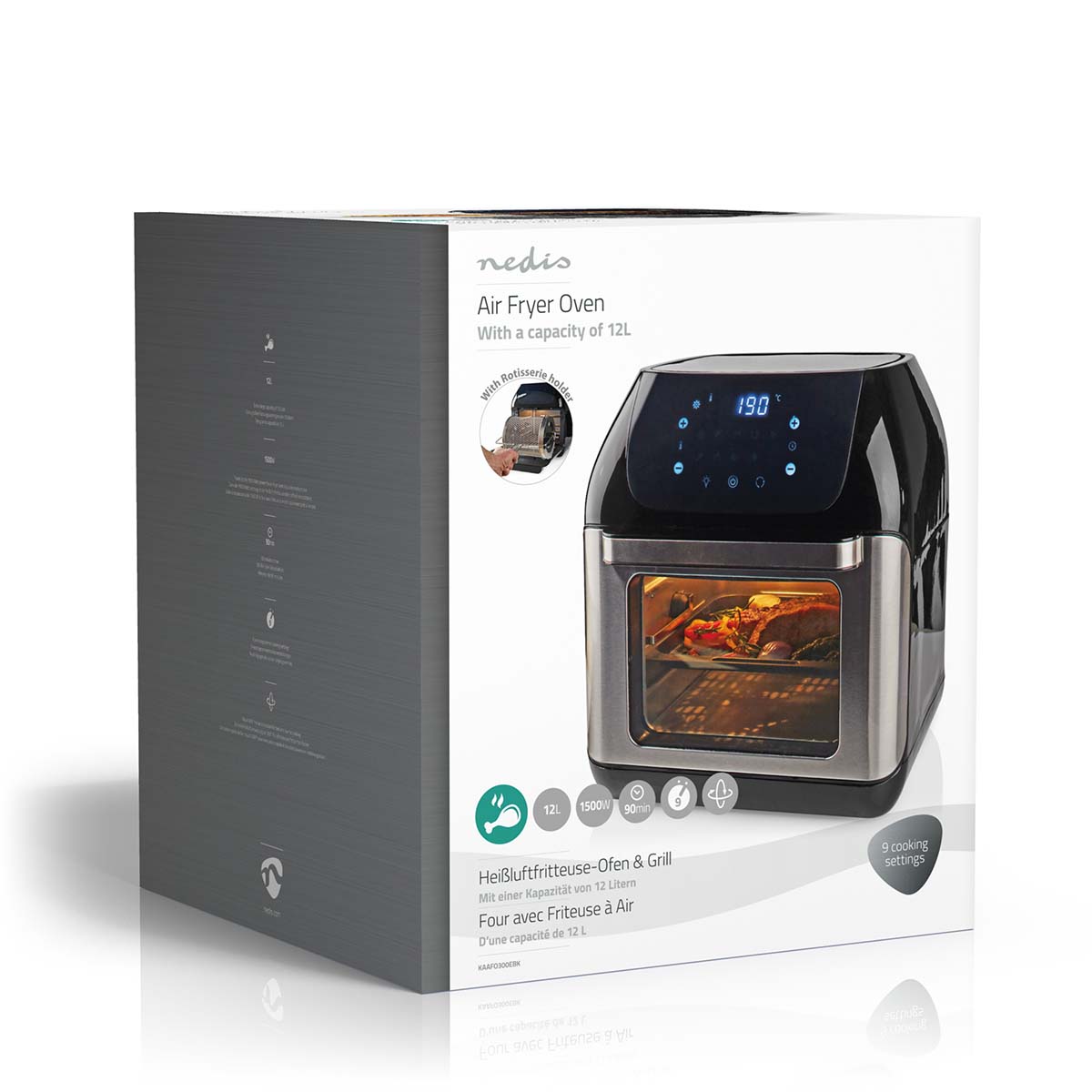 Heißluft Fritteuse | 12 l | Timer: 60 min | Anzahl voreingestellter Programme: 9 | Digital | schwarz
